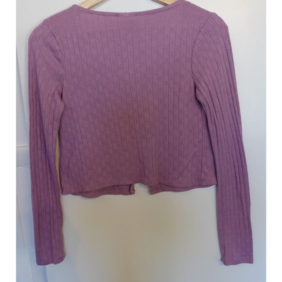 Y2K Cardigan Sweater Medium Purple Pastel Tie Front Crop Cottage Fairy Coquette - Picture 2 of 7